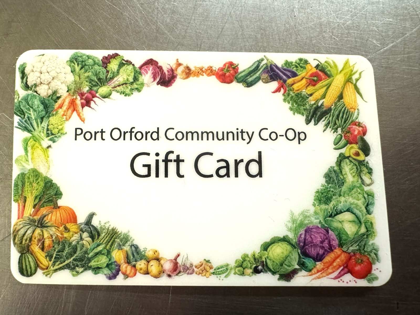 POCC gift card with vegetable border